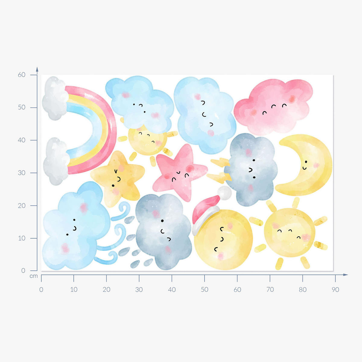 WANDAUFKLEBER 60x89cm - Natur-Pastellelemente - Multicolor, Kunststoff (60/89/0.1cm) - Wallfluent