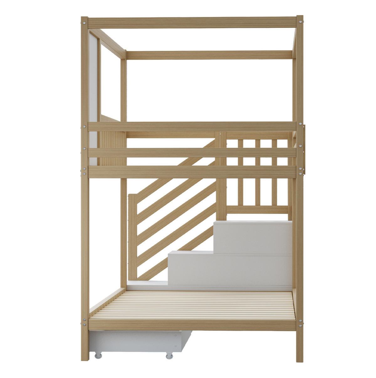 ETAGENBETT 90/200 cm aus Massivholz mit Stauraum und Sicherheitsleiter - Naturfarben, Holz (90/200cm) - BEAOK