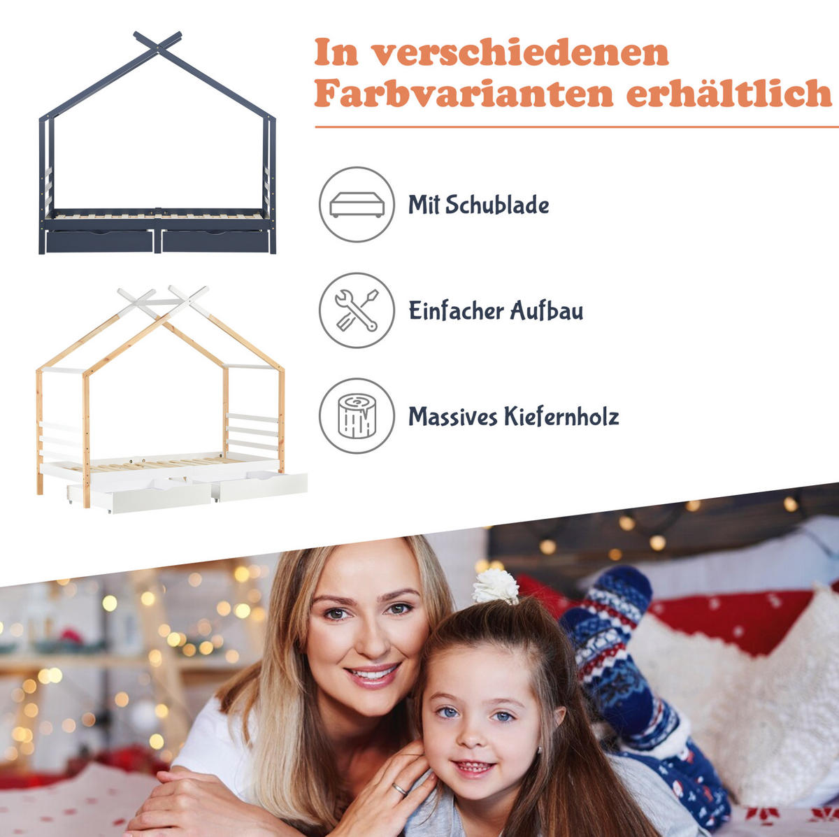 KINDERBETT Hausbett 90/200 cm mit Schubladen, Lattenrost, Weiß - Weiß, Holzwerkstoff (90/200cm) - Redom