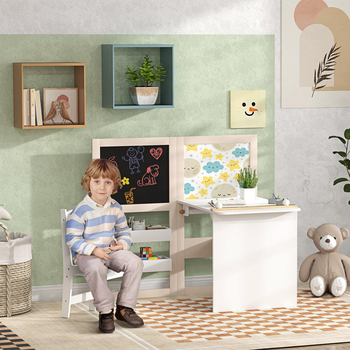 KINDERSITZGRUPPE DE-17521 3-in-1 mit Staffelei Weiß - Weiß, Holzwerkstoff (111.5/102.4/81.5cm) - ComfortXL