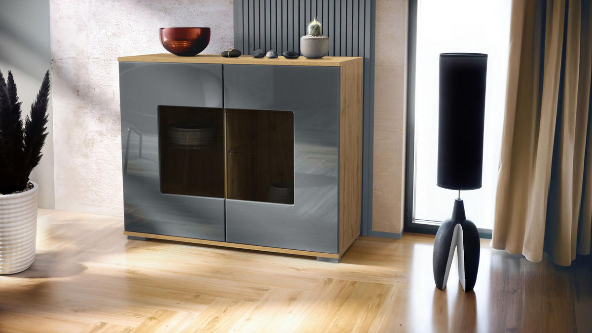 KOMMODE Grömitz Grau Hochglanz - Grau, Holzwerkstoff (92.5/75.5/35cm) - Vladon