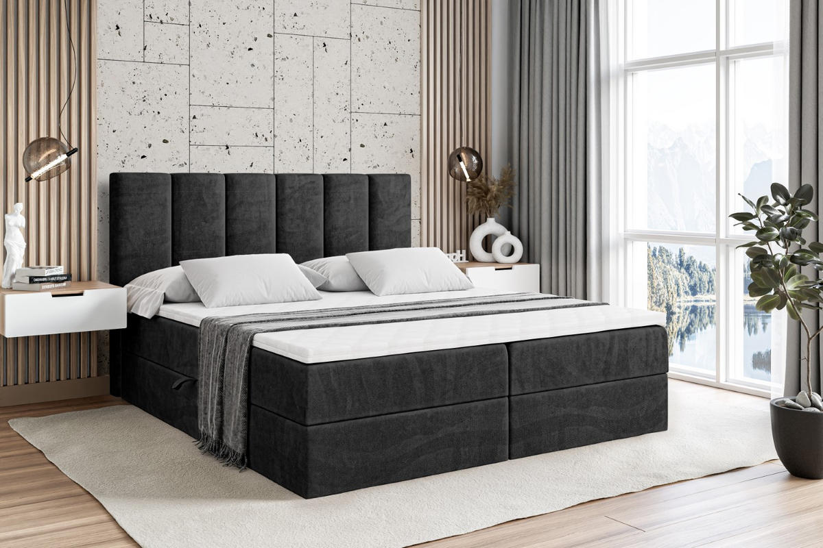 BOXBETT mit Matratze H3 und Lattenrost - BOXI1 - 180x200 cm Schwarz - Schwarz, Holzwerkstoff (180/200cm) - ALTDECOR