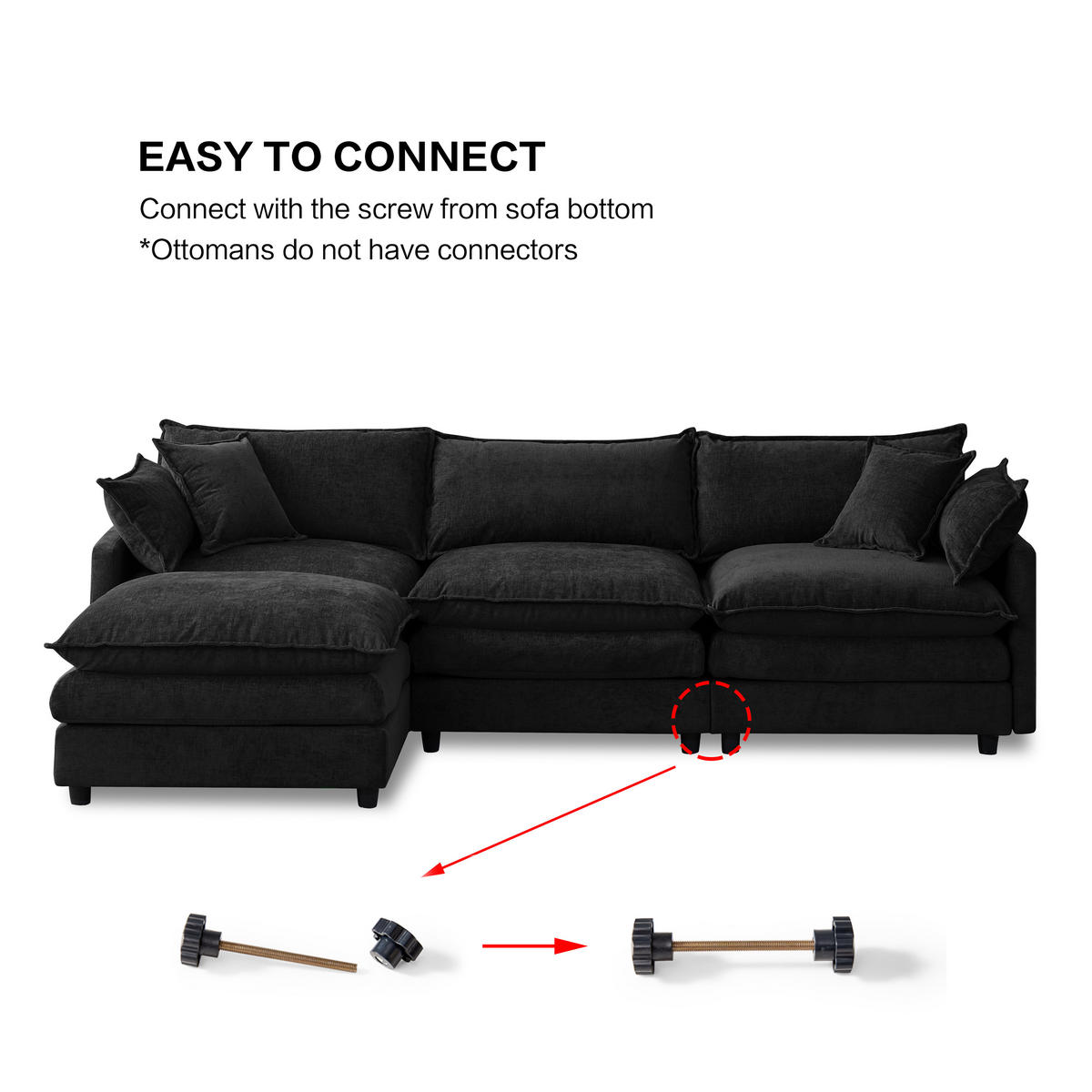 ECKSOFA 267/154/85 cm Schwarz mit Chaiselongue und Hocker - Schwarz, Textil (267/154cm) - Oxeza