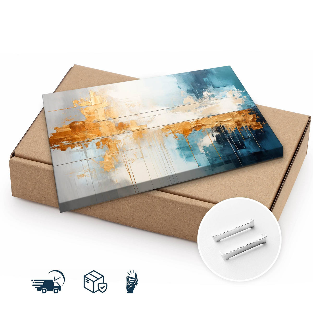 LEINWANDBILD Abstraktion Moderne Muster für Wohnzimmer 40x30cm - Türkis/Blau, Textil (40/30cm) - Muralo