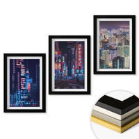 WANDBILDER 3er-Set - 20x30 cm Schwarzer Rahmen - Neonlichter der nächtlichen Stadt - Schwarz, Kunststoff (20/30cm) - ArtPrintCave
