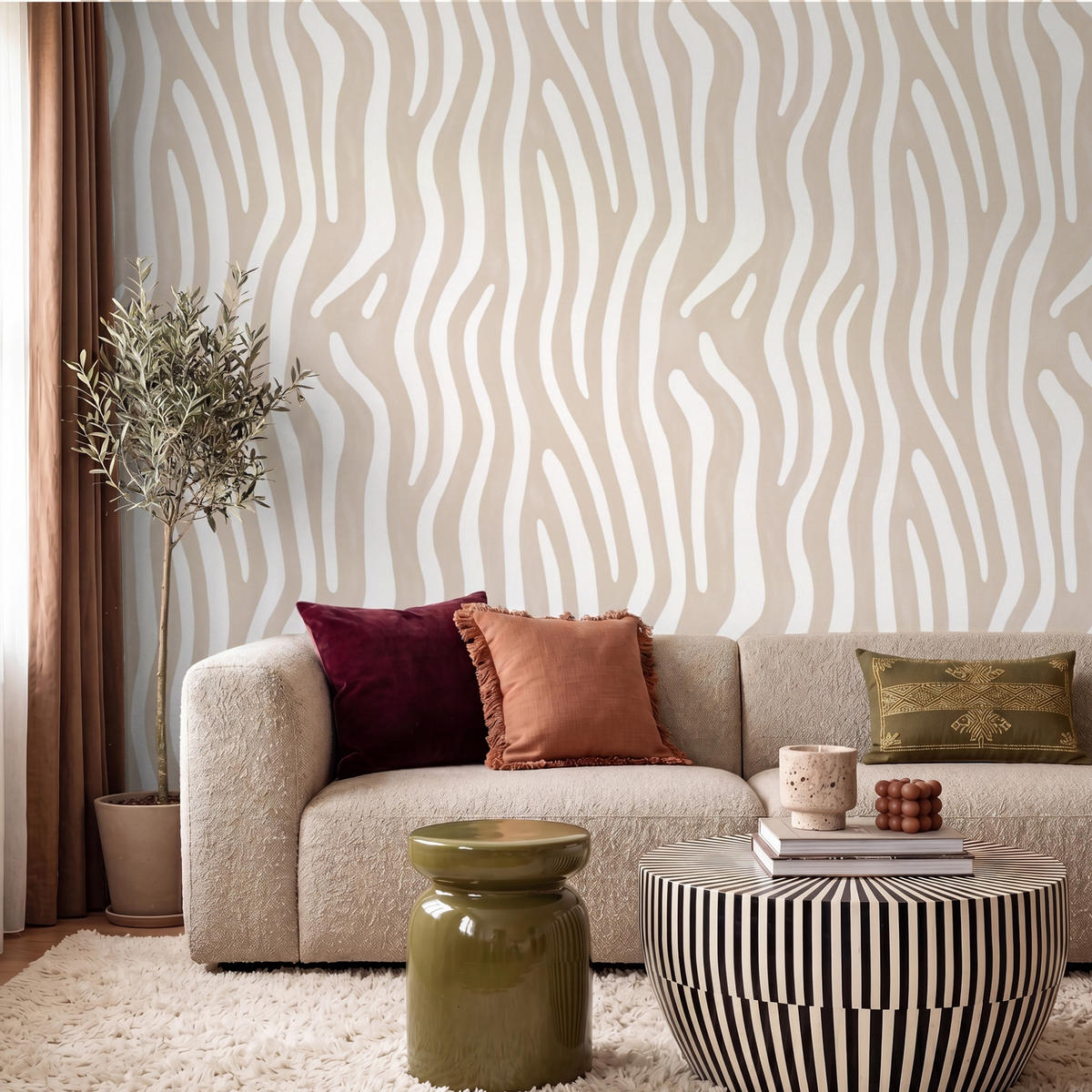 TAPETE - Abstrakt - Zebra - Beige - 260x220 cm - Beige, Papier (260/220cm) - OnlyWow
