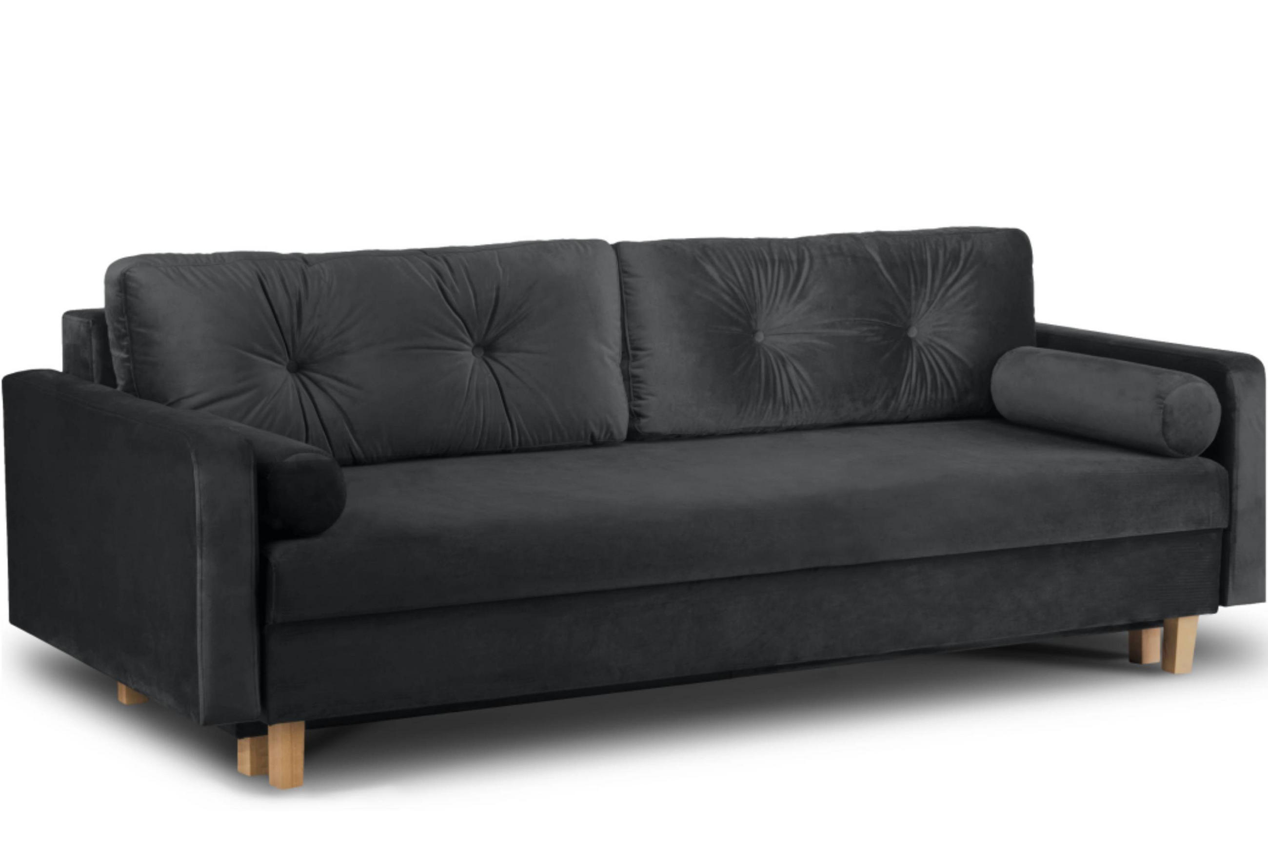 3-SITZER-SCHLAFSOFA ERISO mit weiche Sitzfläche und hohe Rückenlehne, Velour-Stoff, graphit - Graphitfarben/Braun, Textil (220/80/100cm) - KONSIMO®