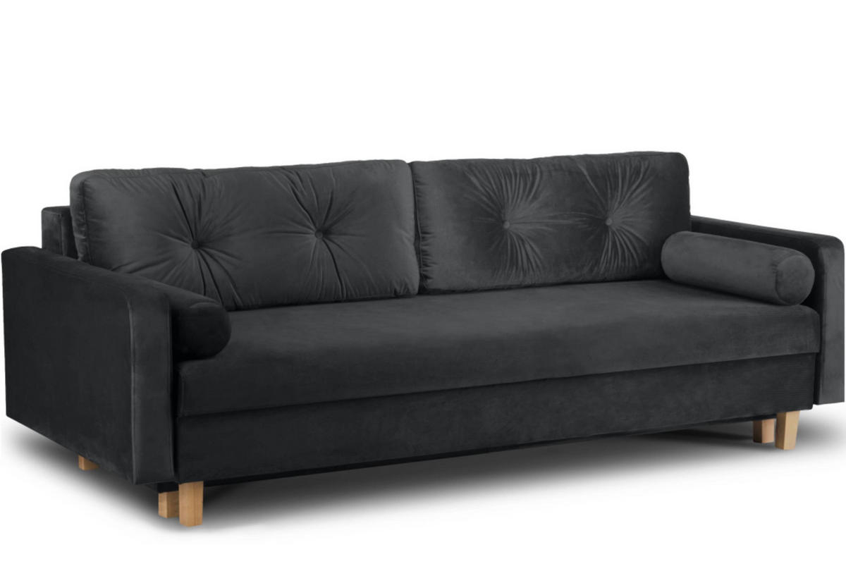 3-SITZER-SCHLAFSOFA ERISO mit weiche Sitzfläche und hohe Rückenlehne, Velour-Stoff, graphit - Graphitfarben/Braun, Textil (220/80/100cm) - KONSIMO®