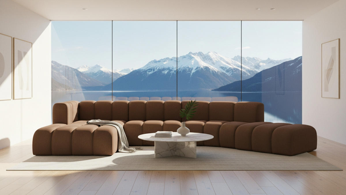 ECKSOFA L-Form GRAND Round, Stoff Salvador, Dunkelbraun, Links - Dunkelbraun, Holz (445/179cm) - Kaiser Möbel