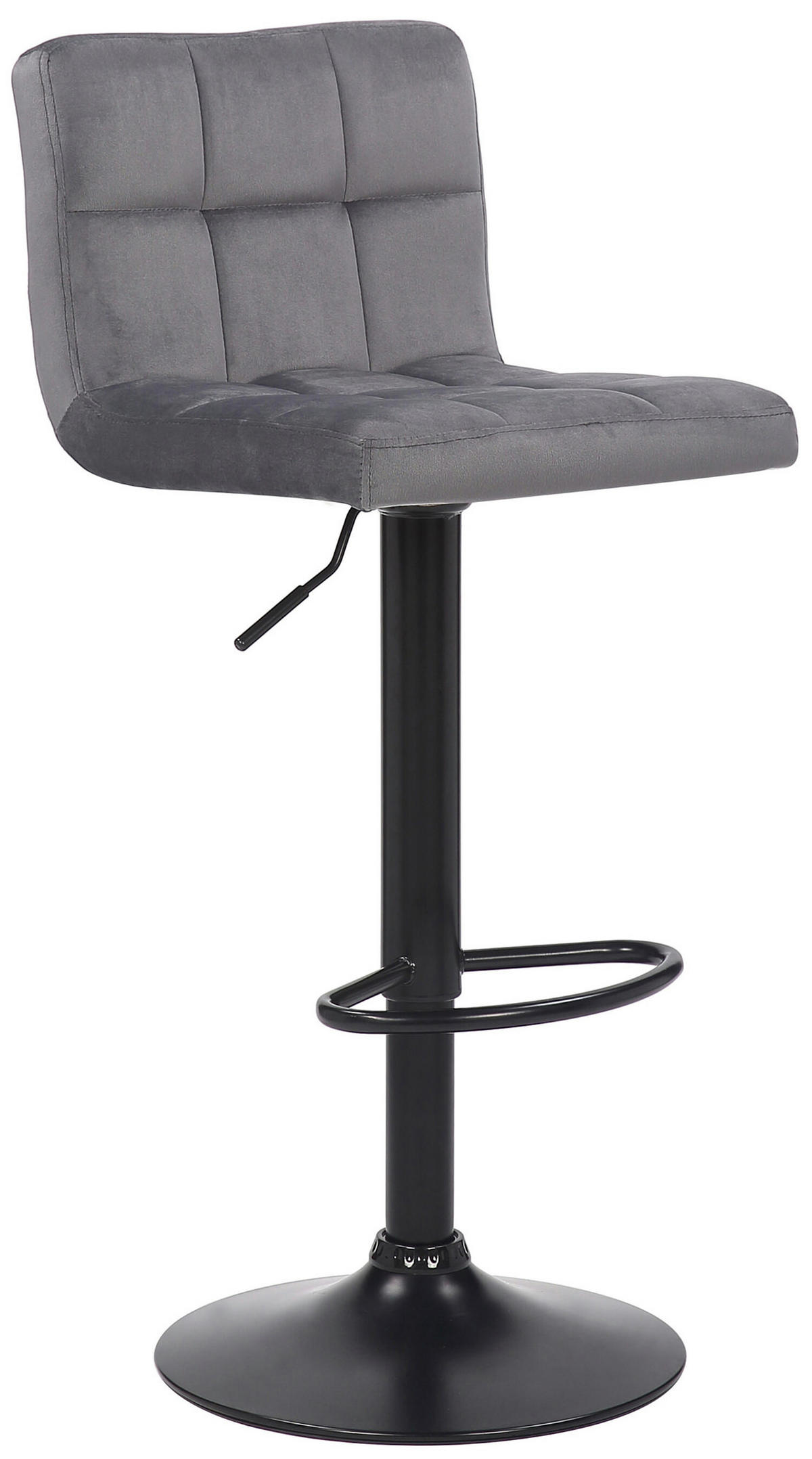 BARHOCKER Fani, Gestell schwarz, Samt Grau - Schwarz/Grau, Textil/Metall (40/85/40cm) - TPFLiving