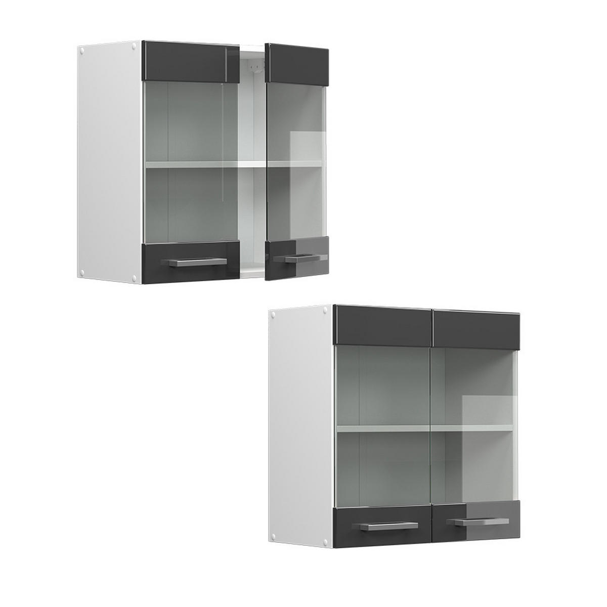 KÜCHENGLASSCHRANK R-Line Anthrazit Hochglanz 60 cm - Weiß Hochglanz/Anthrazit, Holzwerkstoff (60/60/31cm) - Vicco