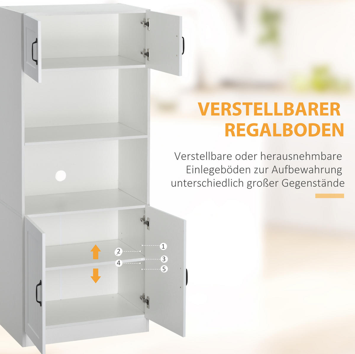 HIGHBOARD 70/40/170 cm in Weiß – mit 4 Türen und offener Gerätnische - Weiß, Holzwerkstoff (70/170/40cm) - BEAOK