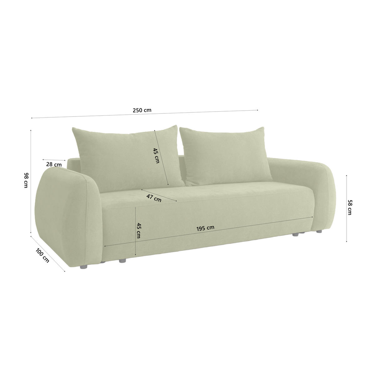 SOFA MUNDUK mit Schlaffunktion, Grün - Grün, Textil (250/98/100cm) - Fedve