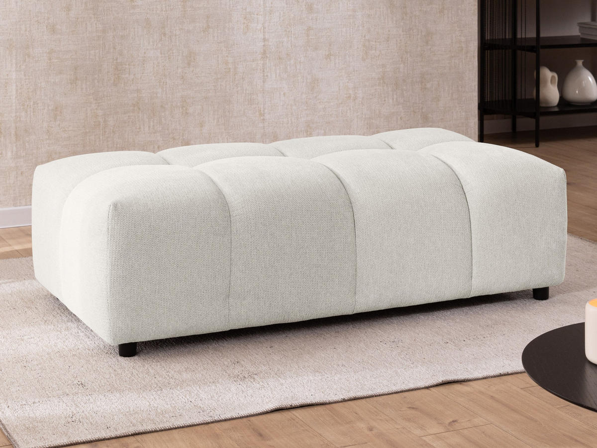 ECKSOFA inkl. Hocker Bubble mit Schlaffunktion und losen Rückenkissen, Sitzfläche in Bubble-Optik aus weichem Creme Strukturstoff - Ottomane Rechts - Creme/Schwarz, Holz/Kunststoff (306/180cm) - S-Style Möbel