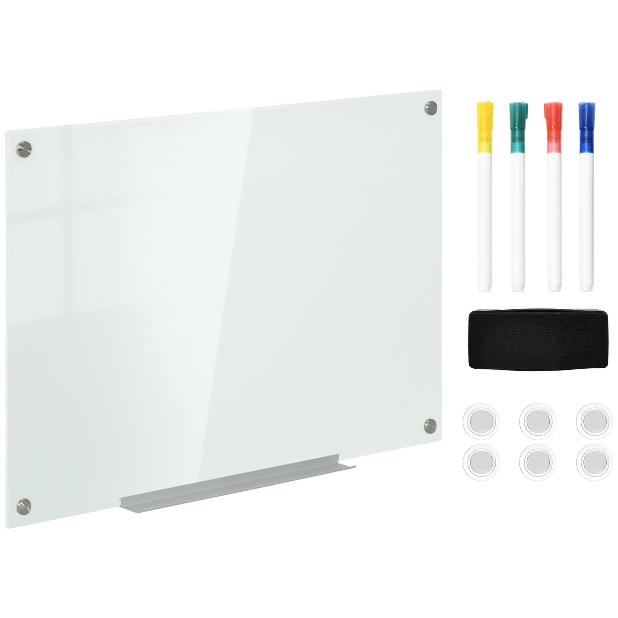 MAGNETTAFEL mit 4 Stifte, 6 Magnete, 1 Schwamm,1 Ablage, abwischbar, 90 x 60 cm - Weiß, Kunststoff (60/2.8/90cm) - Vinsetto