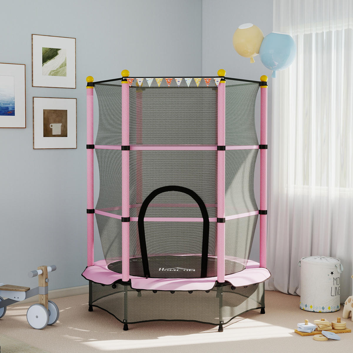 TRAMPOLIN DE-18989 Ø140 cm mit Sicherheitsnetz Rosa - Pink, Metall (140/140cm) - ComfortXL