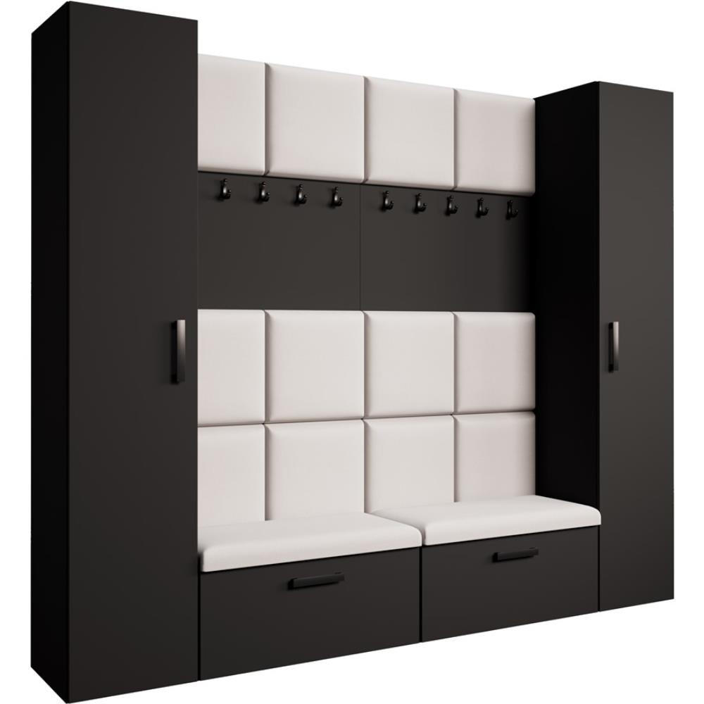 Beautysofa PŘEDSÍŇOVÁ sestava Margaret XL 242/203/43 s čalouněnými panely a botníkem, černá