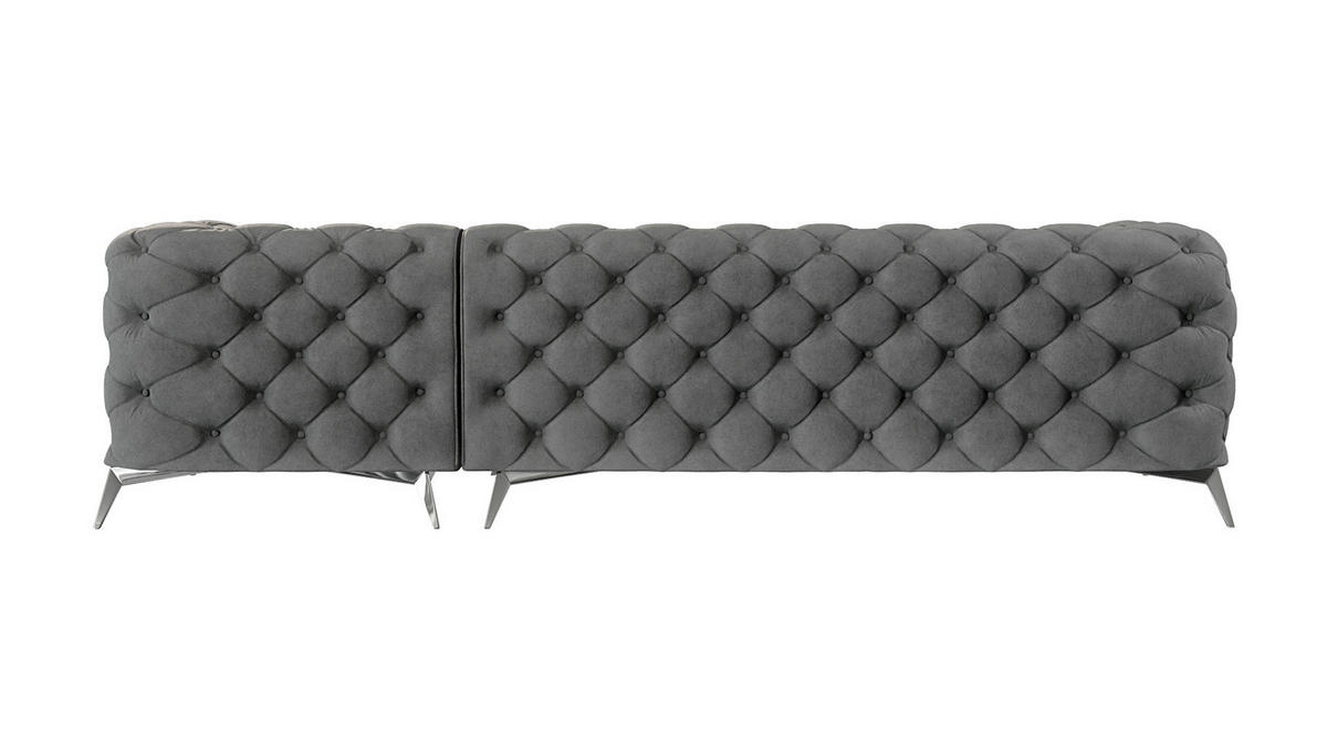 ECKSOFA Chesterfield Laura Grau Samt - Silberfarben/Grau, Holz/Textil (305/200cm) - S-Style Möbel
