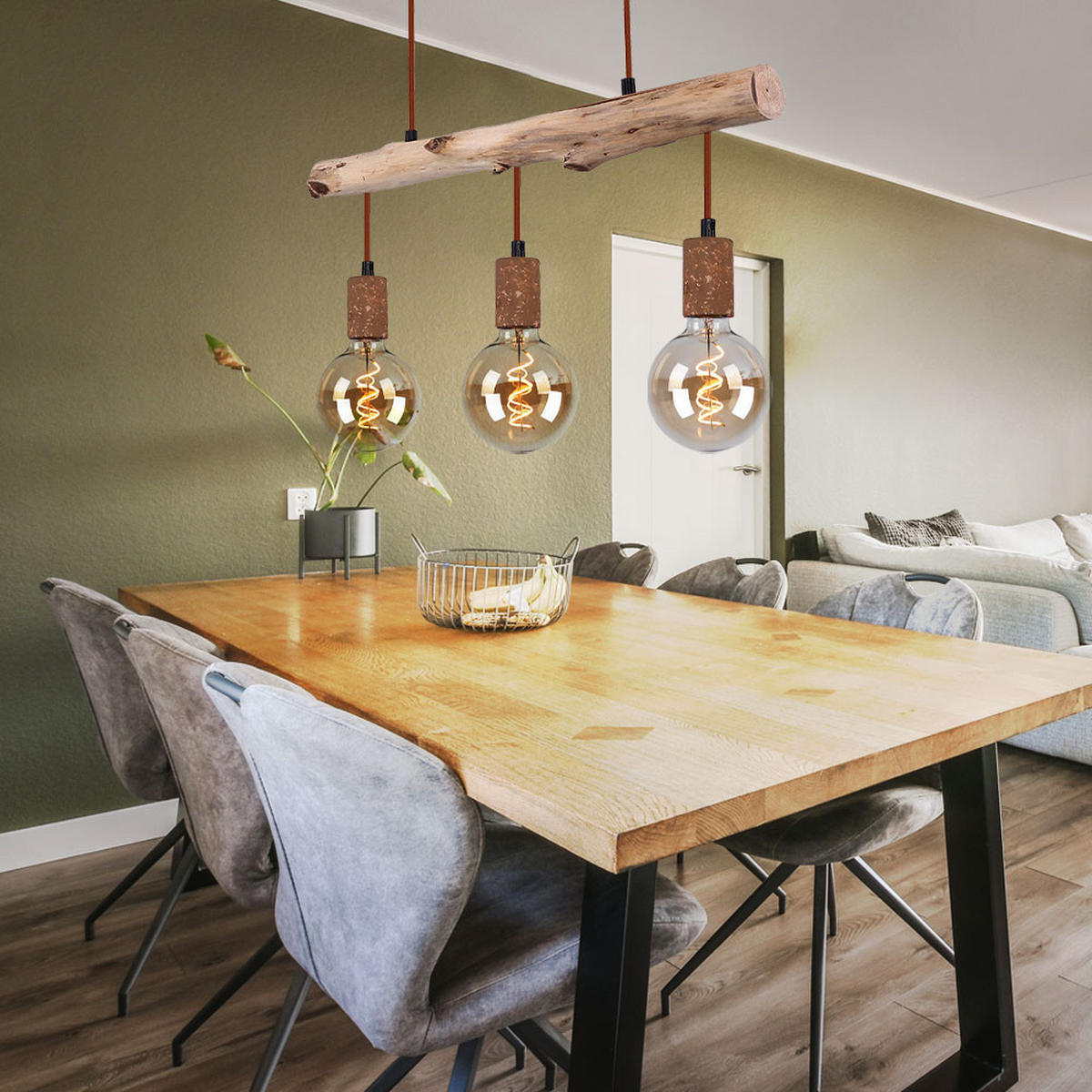 HÄNGELEUCHTE Holzoptik Braun - Braun, Holz (60/8.5/140cm) - Globo Lighting