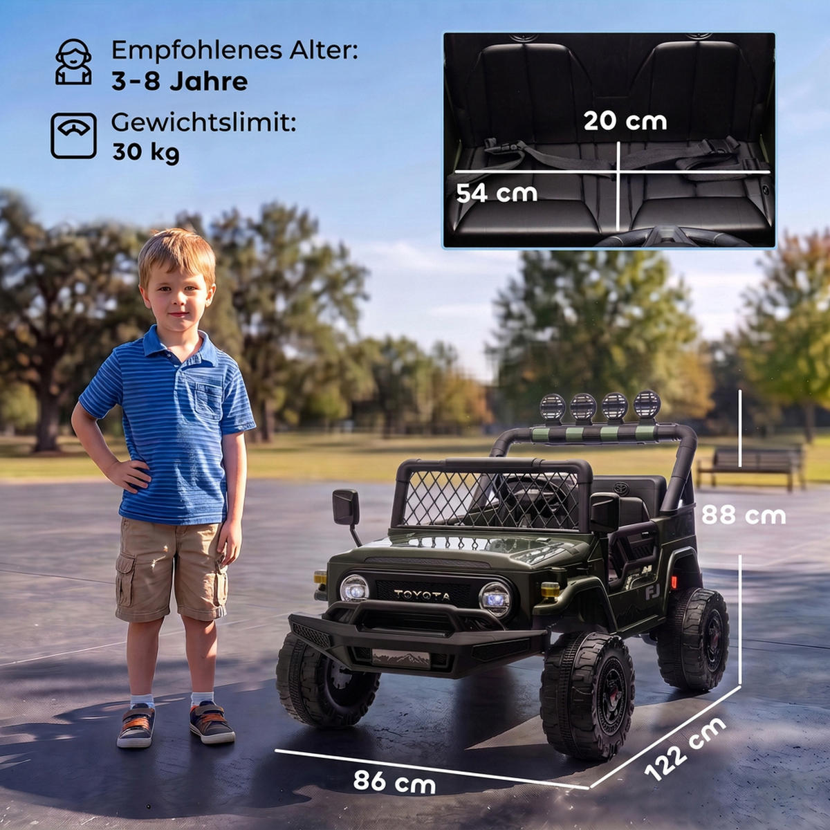 KINDER-ELEKTROAUTO Metall Kunststoff Dunkelgrün - Dunkelgrün, Metall (122/86/88cm) - AIYAPLAY
