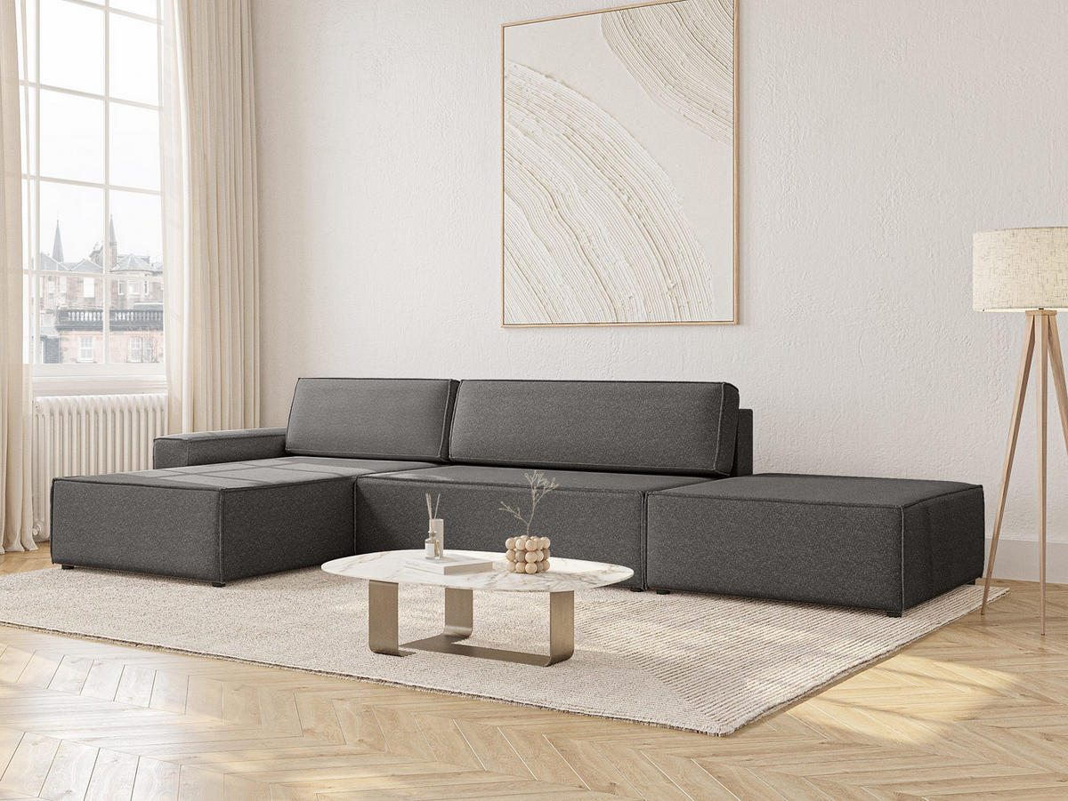 ECKSOFA Lummo La mit Schlaffunktion, Graphit - Graphitfarben, Textil (363/185cm) - Fedve