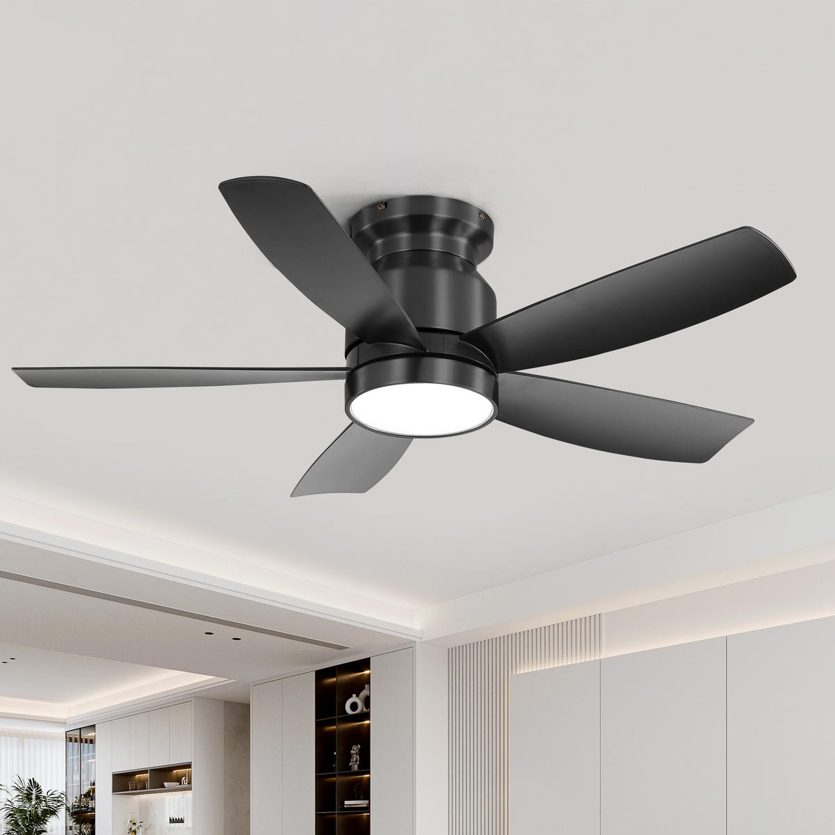 DECKENLEUCHTE mit Ventilator 106cm, mit 18W LED, Fernbedienung, 5 ABS-Flügeln - Schwarz, Kunststoff (106.68/106.68/36.3cm) - Kaket