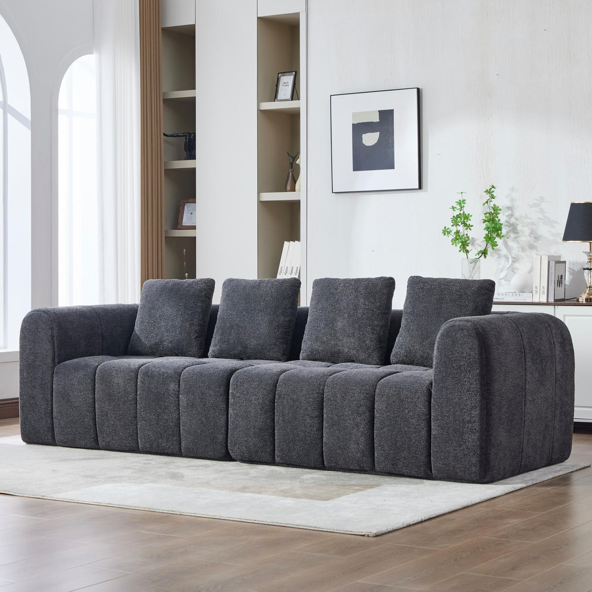 3-SITZER SOFA Samt Dunkelgrau - Dunkelgrau, Textil (160/70/94.5cm) - WISHDOR