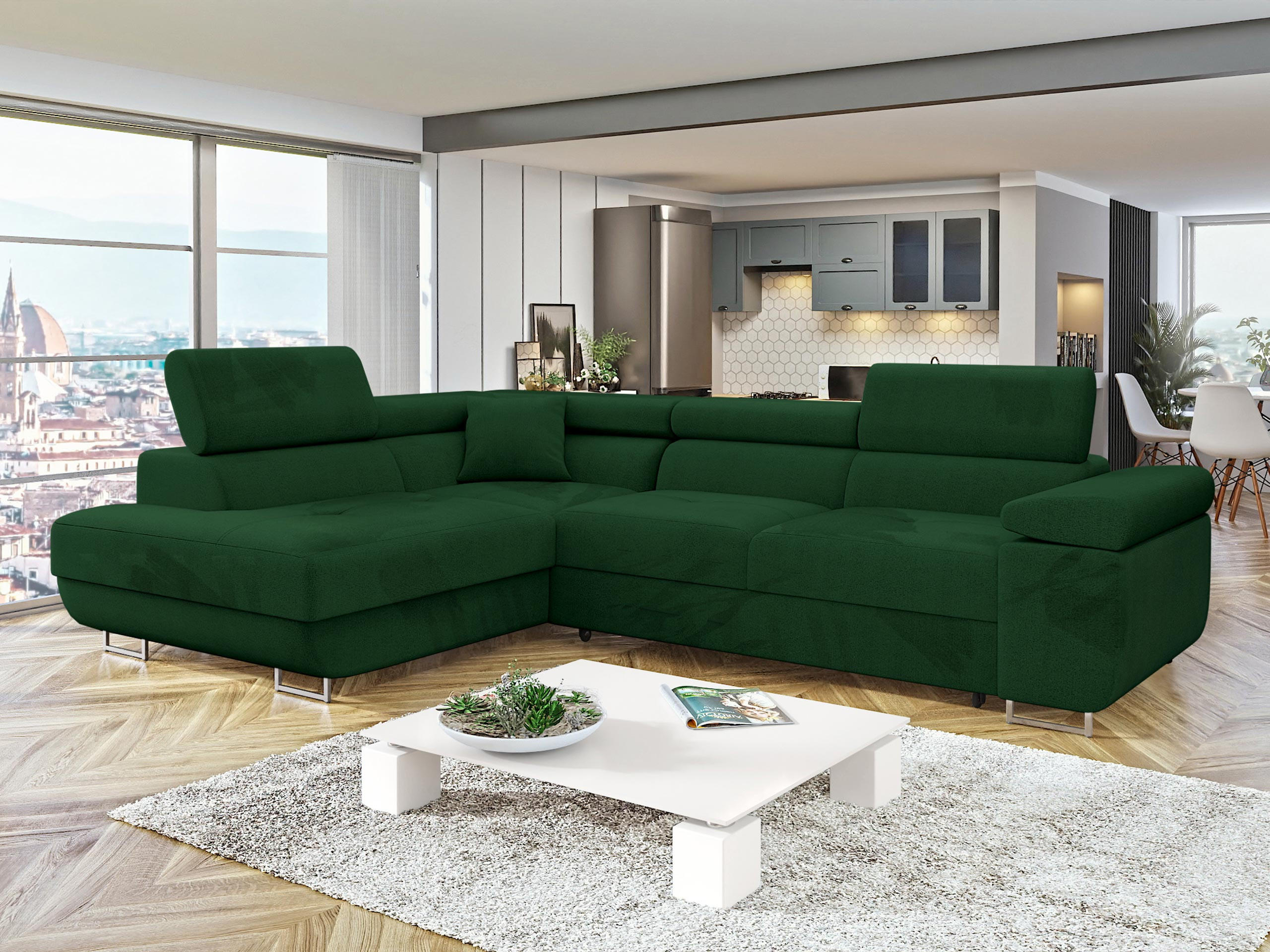 ECKSOFA Torezio, Seite: Links - Grün, Holz/Textil (274/203cm) - MIRJAN24