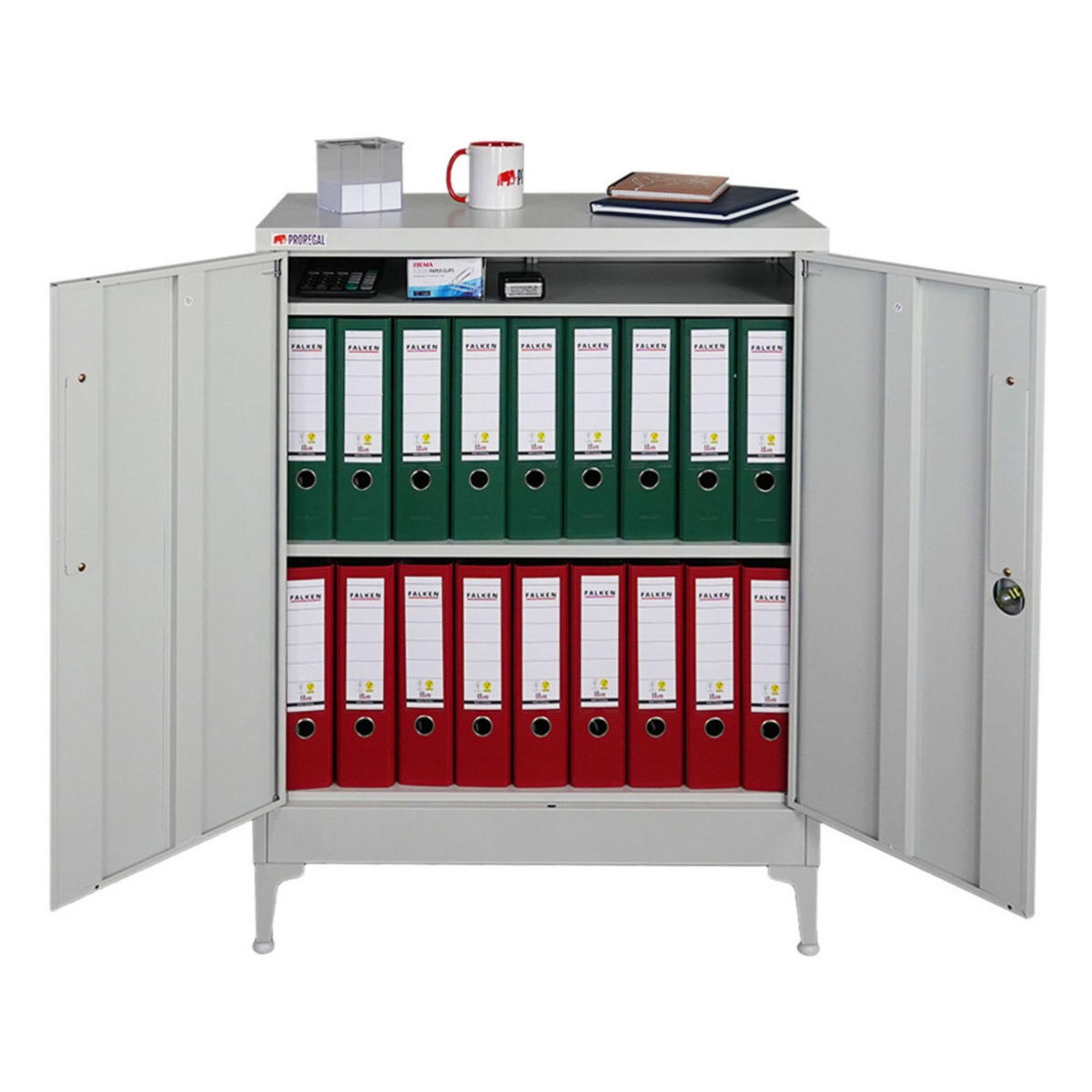 AKTENSCHRANK Elephant 2er-Set 2 Ebenen Lichtgrau 90x80x40cm - Hellgrau, Metall (160/90/40cm) - PROREGAL