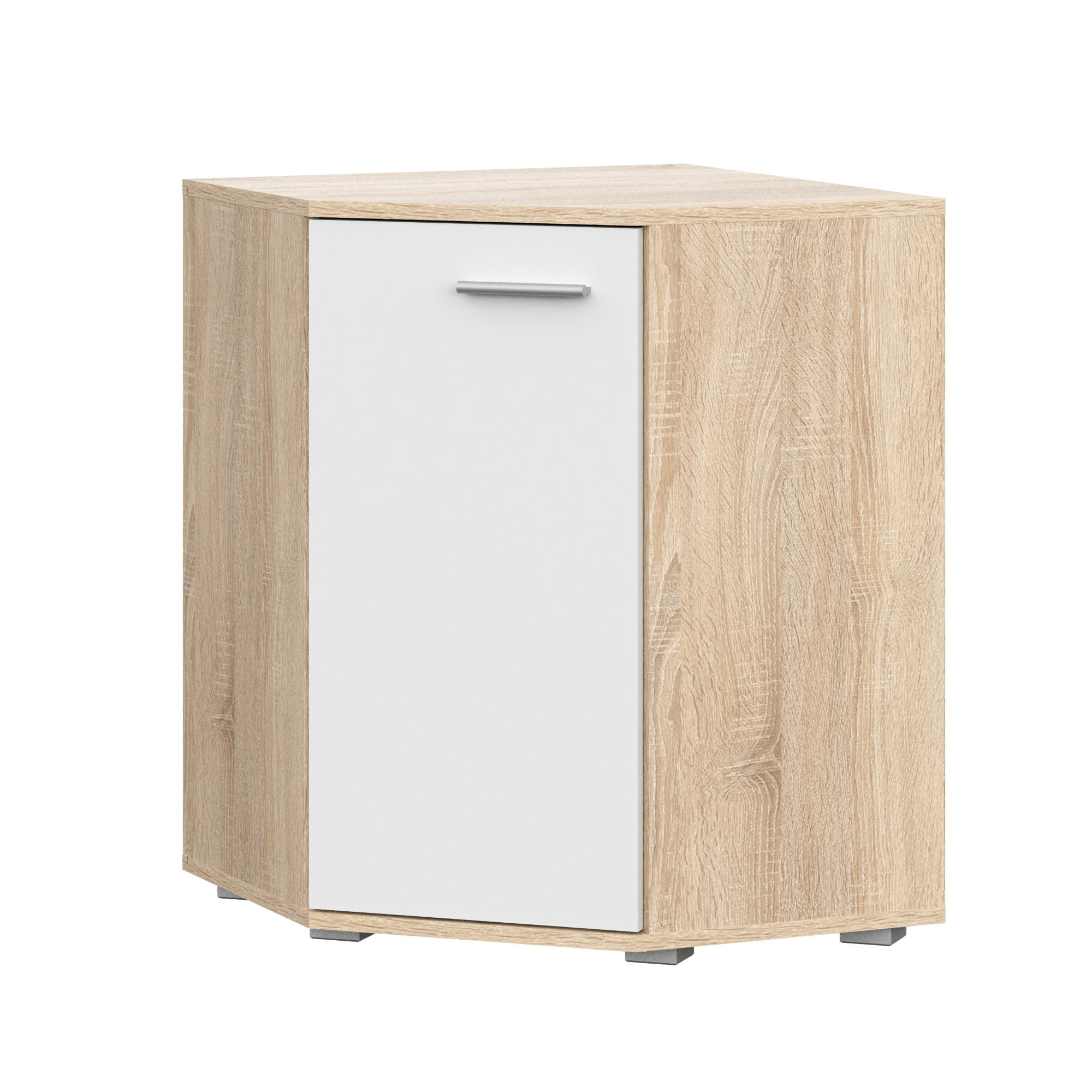 SIDEBOARD FAUSKE KOM4-1D Eiche Sonoma Weiß - Silberfarben/Weiß, Holzwerkstoff/Kunststoff (138/74/34cm) - Komodee