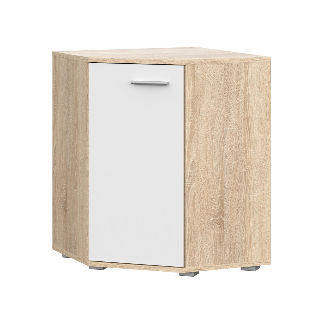 SIDEBOARD FAUSKE KOM4-1D Eiche Sonoma Weiß - Silberfarben/Weiß, Holzwerkstoff/Kunststoff (138/74/34cm) - Komodee