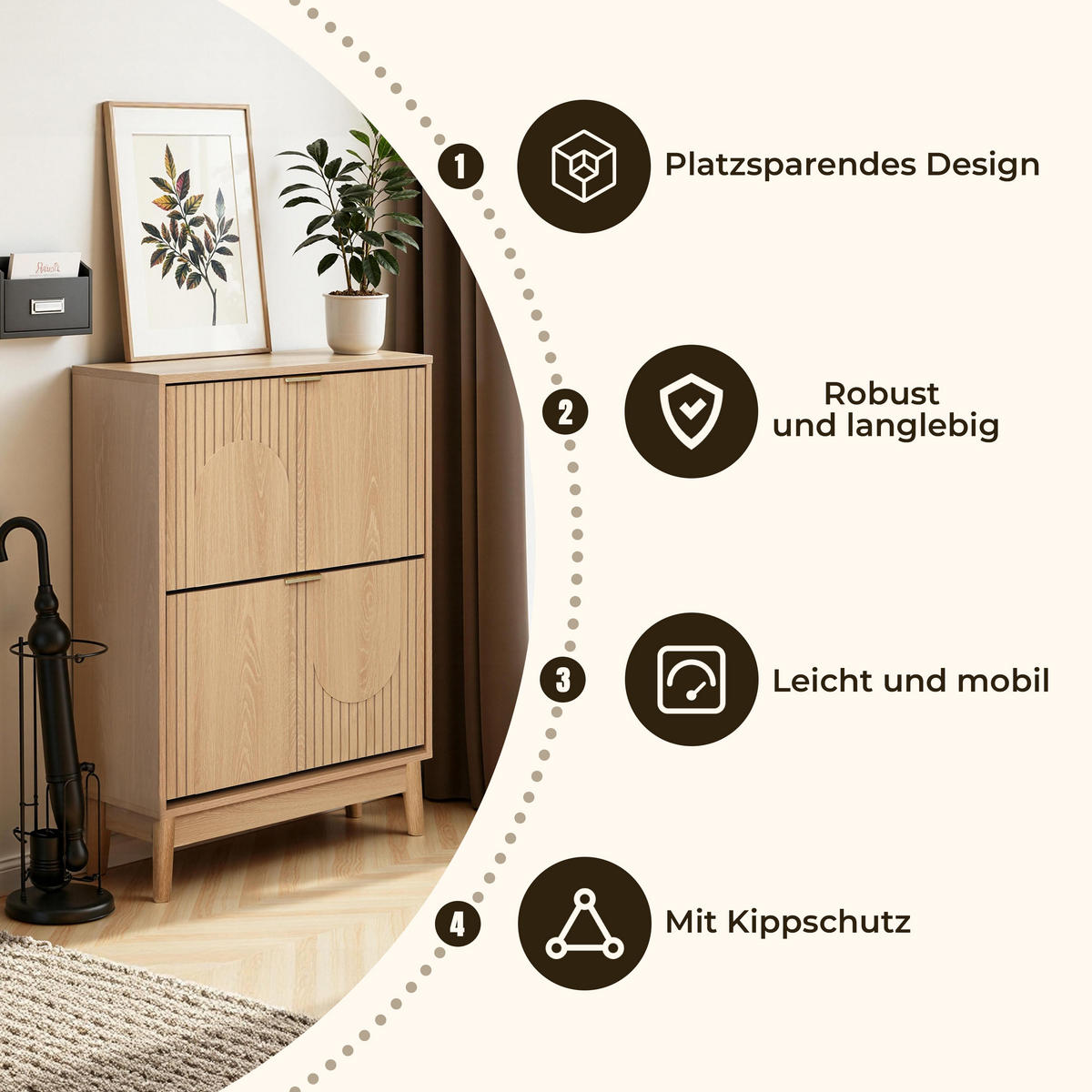 SCHUHSCHRANK | B60 x T24 x H92 cm - Eichefarben, Holzwerkstoff (60/92/23.5cm) - Hometopia
