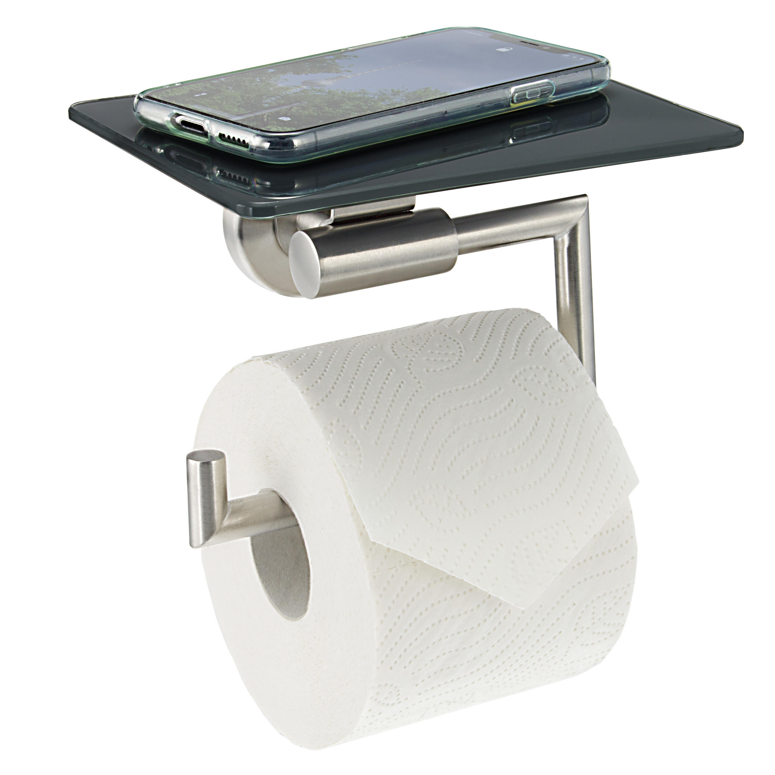 TOILETTENPAPIERHALTER PIAZZA mit Glasablage, Edelstahl - Grau, Metall (17/13.4/13.5cm) - bremermann