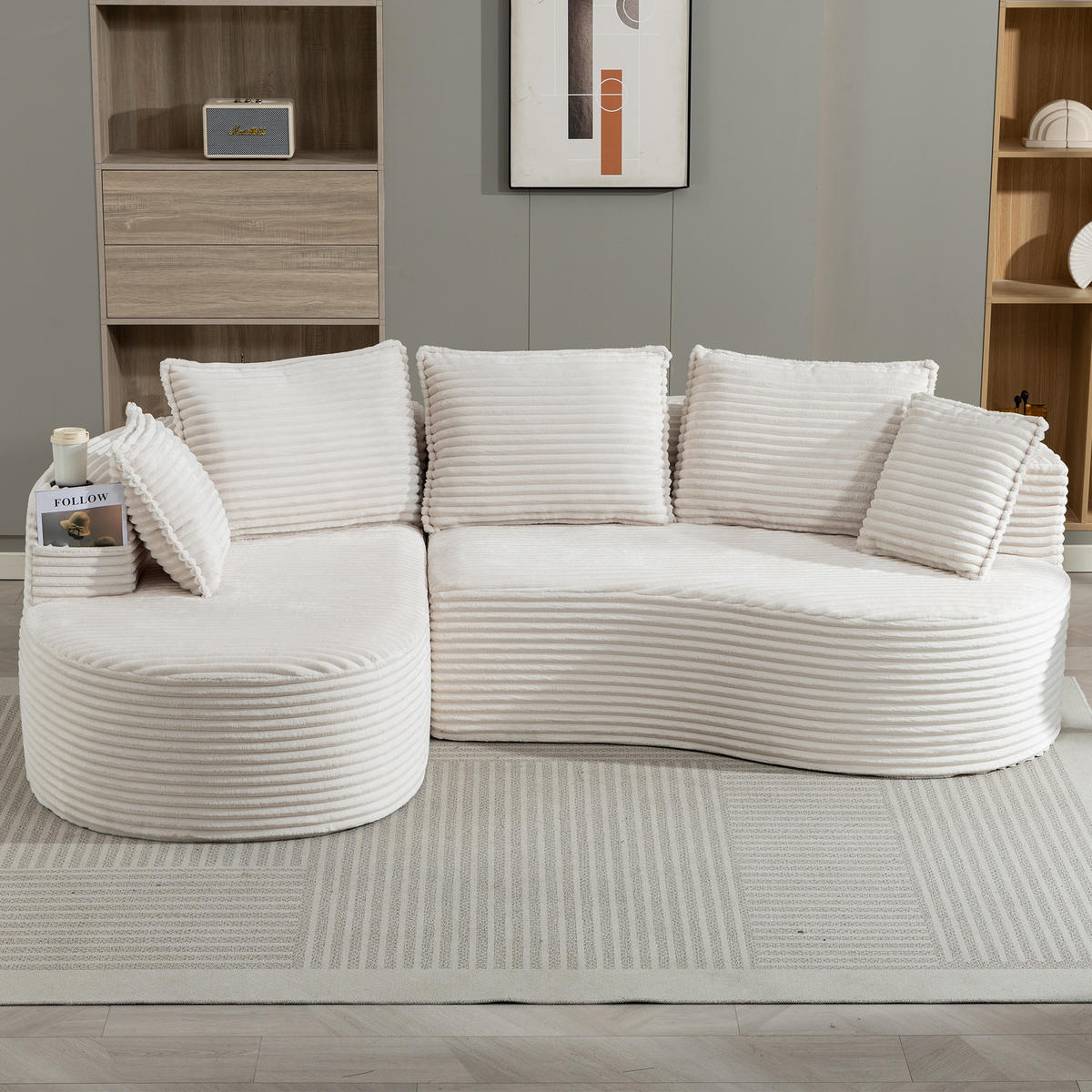 ECKSOFA 250/152/82 cm Beige mit Becherhalter und Stautasche - Beige, Textil (250/152cm) - Oxeza