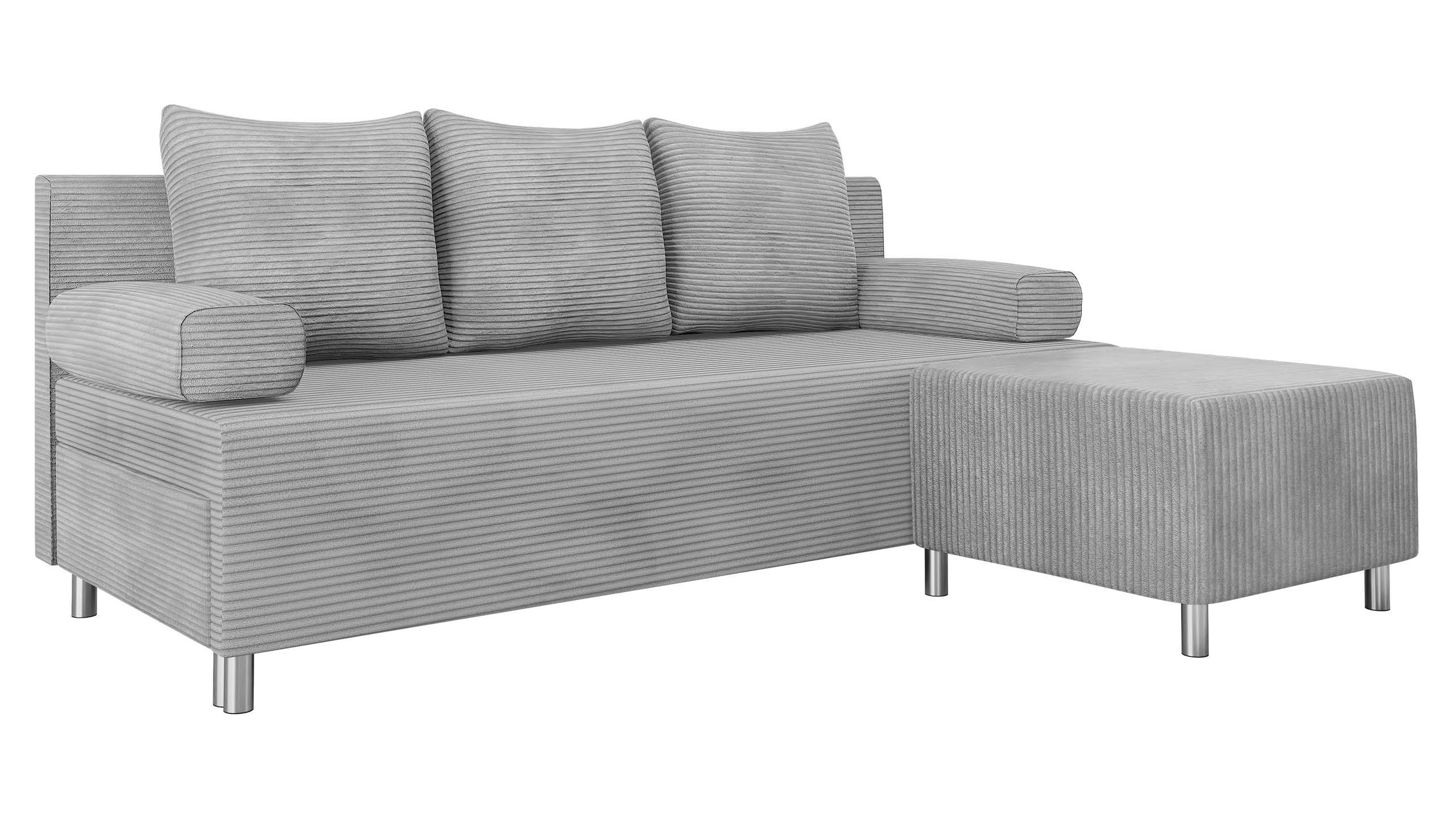 SCHLAFSOFA Dover Cord mit Polsterhocker - Chromfarben/Grau, Holz/Kunststoff (192/80cm) - MIRJAN24