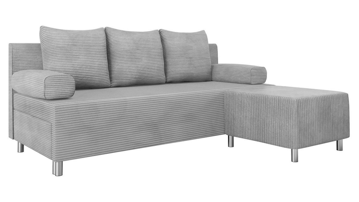 SCHLAFSOFA Dover Cord mit Polsterhocker - Chromfarben/Grau, Holz/Kunststoff (192/80cm) - MIRJAN24