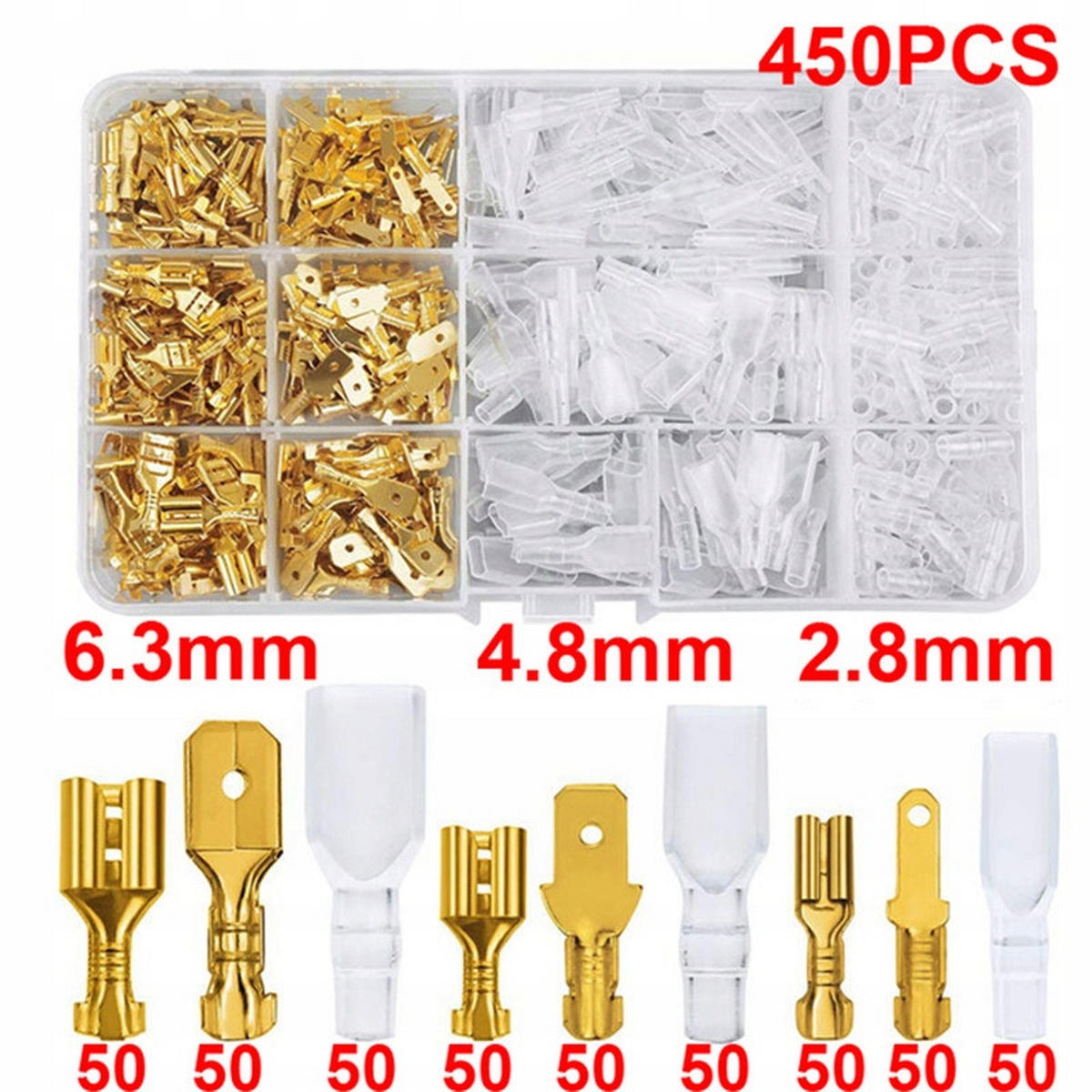 STECKVERBINDER Universal 450-tlg. Set, Flachstecker 2,8/4,8/6,3, isoliert, mit Hülse, Kunststoffetui - Multicolor, Kunststoff/Metall (10/10/10cm)