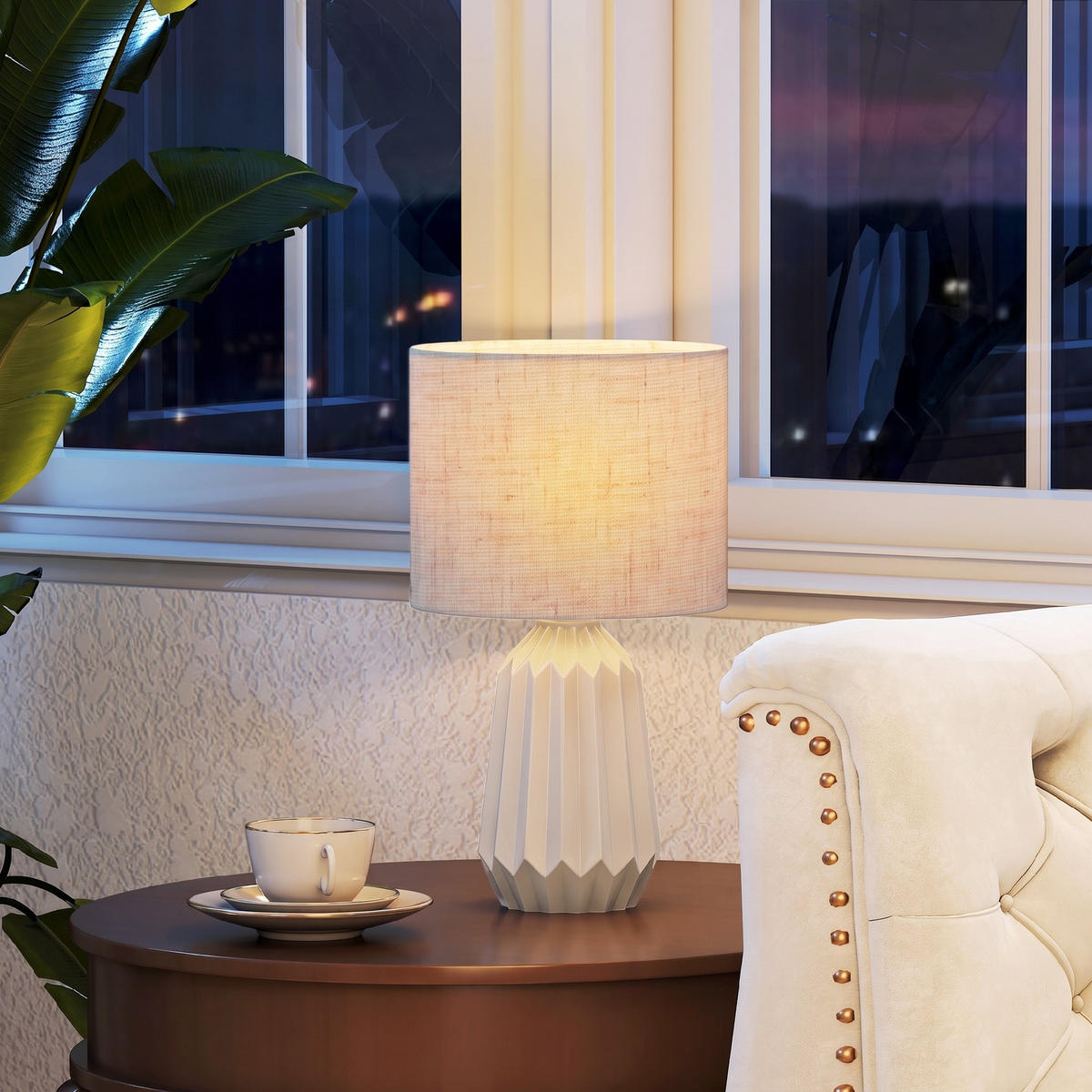 TISCHLAMPE Keramik Leinen Beige - Beige, Keramik (22/22/39cm) - HOMCOM