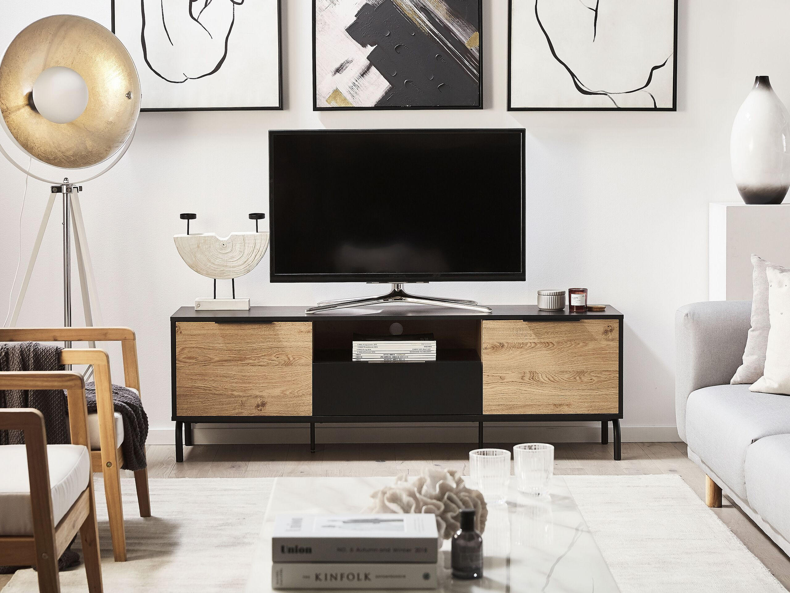 TV-MÖBEL Schwarzes, Hellbraun ITACA 41/160/52 cm - Schwarz, Holzwerkstoff (160/52/41cm) - Beliani