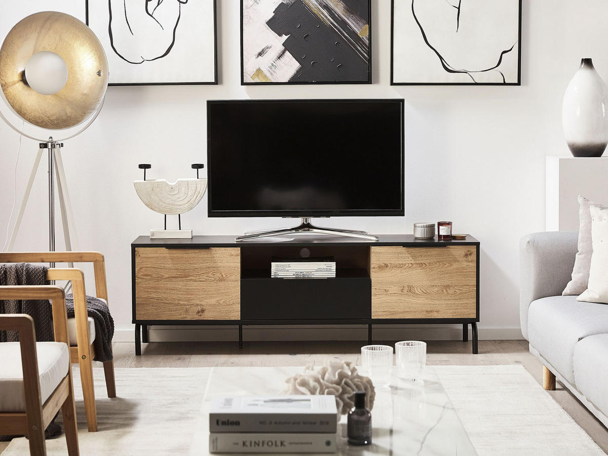 TV-MÖBEL Schwarzes, Hellbraun ITACA 41/160/52 cm - Schwarz, Holzwerkstoff (160/52/41cm) - Beliani