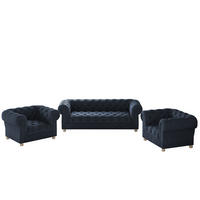 SITZGARNITUR 3+1+1 CHESTERFIELD Elegant Klassisch Schick Stoff Whisper Blau - Blau, Holz (202/77/90cm) - Kaiser Möbel