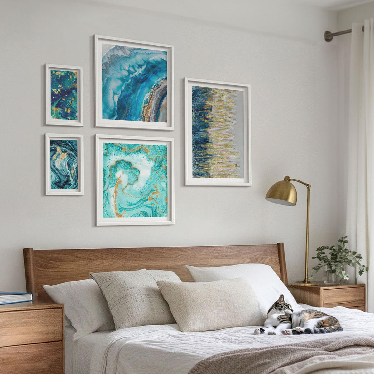 WANDBILDER 5er-Set - 50x50 cm & 20x30 cm & 40x60 cm Weißer Rahmen - Wilde Landschaften, Berge, Hirsche - Weiß, Kunststoff (40/60cm) - ArtPrintCave