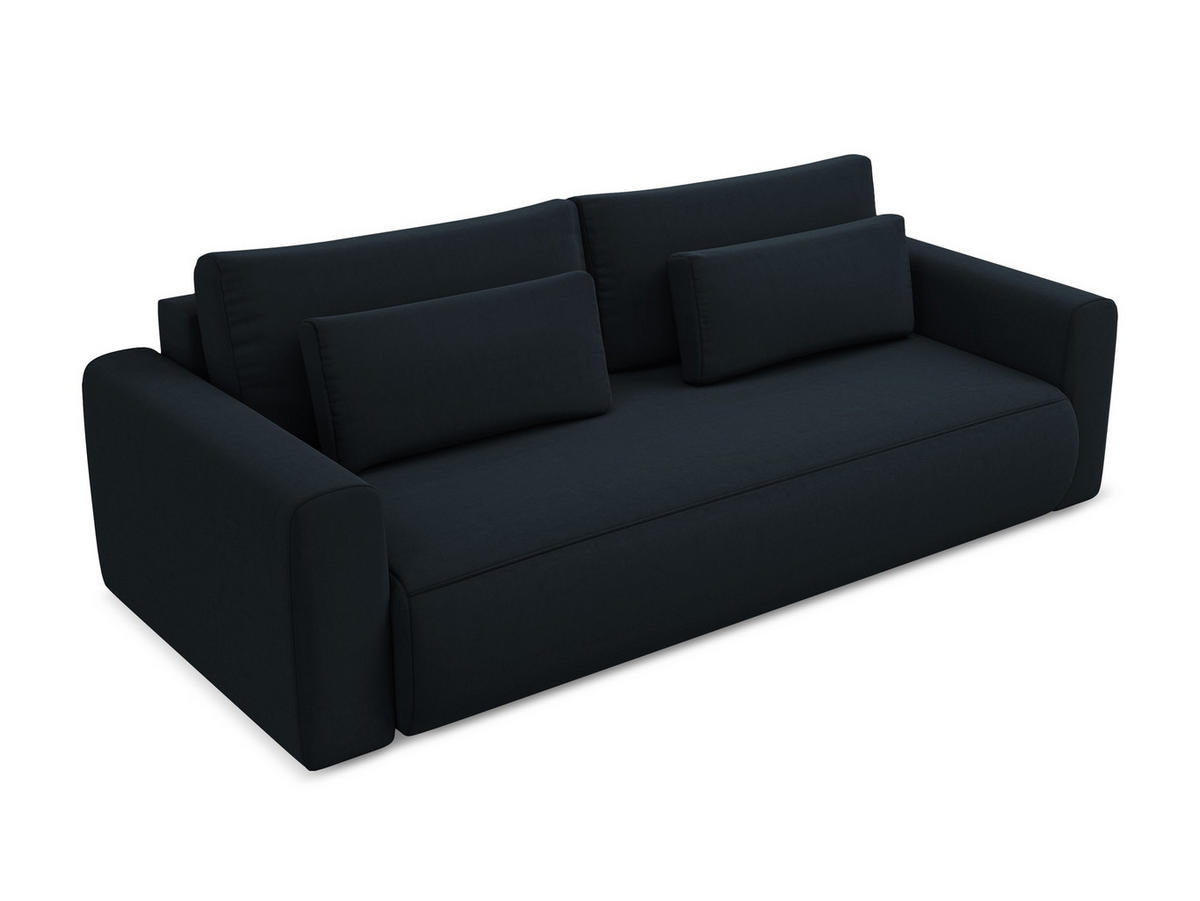 3-SITZER SOFA mit Schlaffunktion Samt Stoff Blau - Blau/Schwarz, Kunststoff/Textil (238/82/105cm) - Makamii