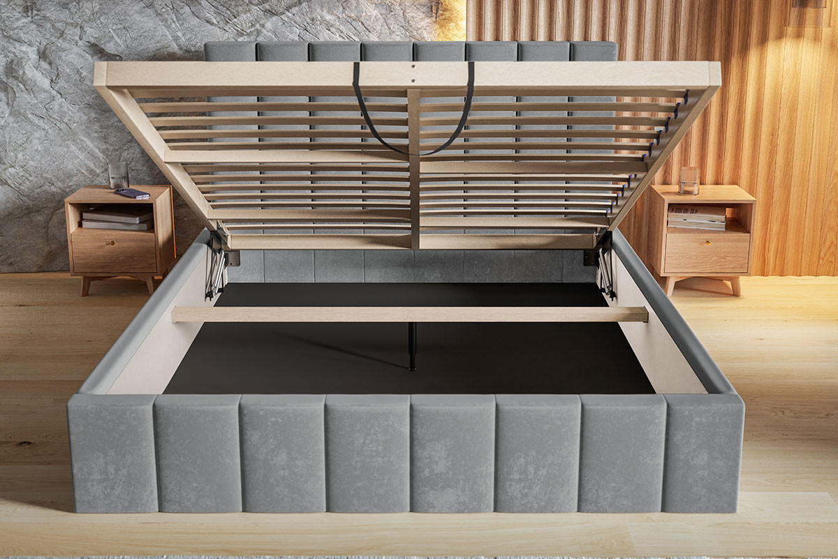 POLSTERBETT 180x200 Moris mit Kopfteil, Bettkasten Lattenrost, Blau - Blau, Holz/Textil (180/200cm) - Emporius