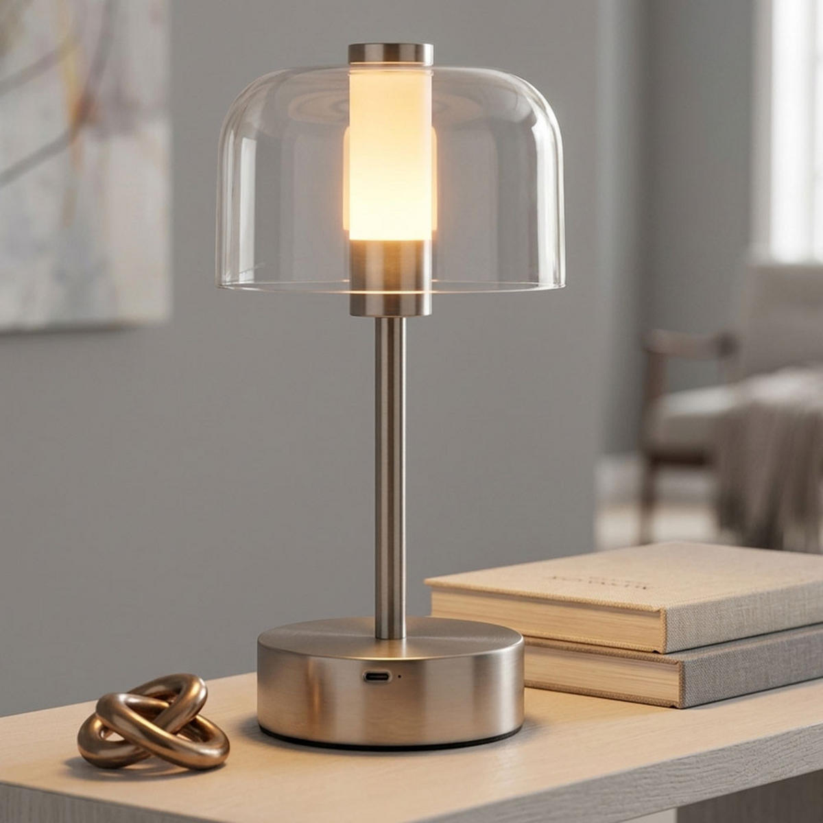 LED TISCHLEUCHTE Pilz Nickel, Silber, Touchdimmer, CCT - Silberfarben, Metall (13/13/25cm) - Globo Lighting