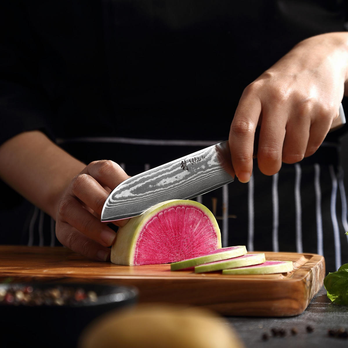 SANTOKUMESSER 12,5 cm - Nussbaumfarben, Holz/Metall (24cm) - Wakoli