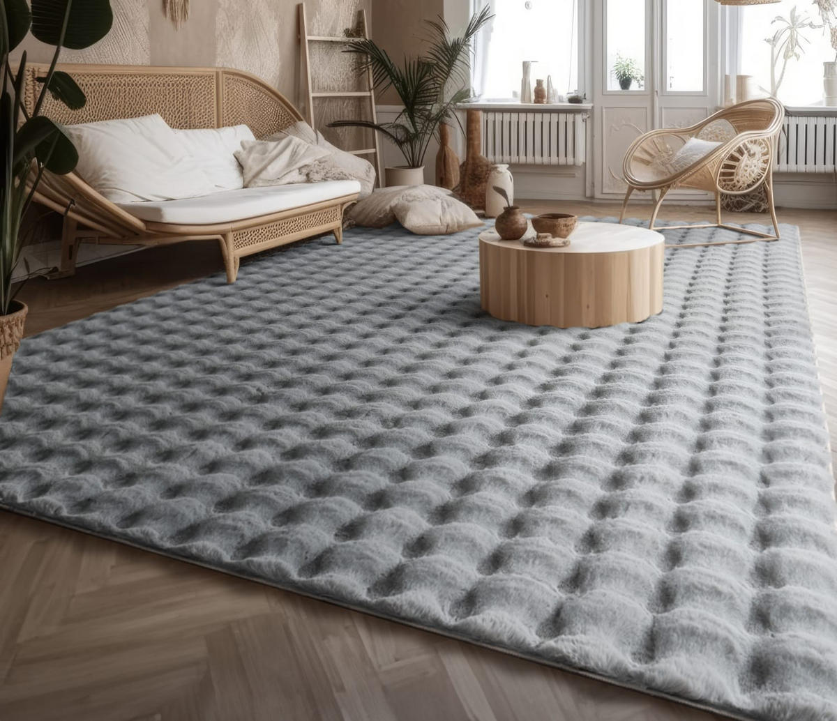 HOCHFLORTEPPICH Rauten Grau 200 x 280 cm - Grau, Kunststoff (200/280cm) - TT Home