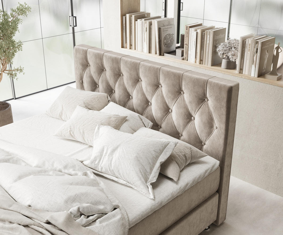 BOXSPRINGBETT Excelsior Taupe 180/200 cm mit Latex-Topper - Taupe/Silberfarben, Holz/Holzwerkstoff (180/200cm) - Maison de Reve
