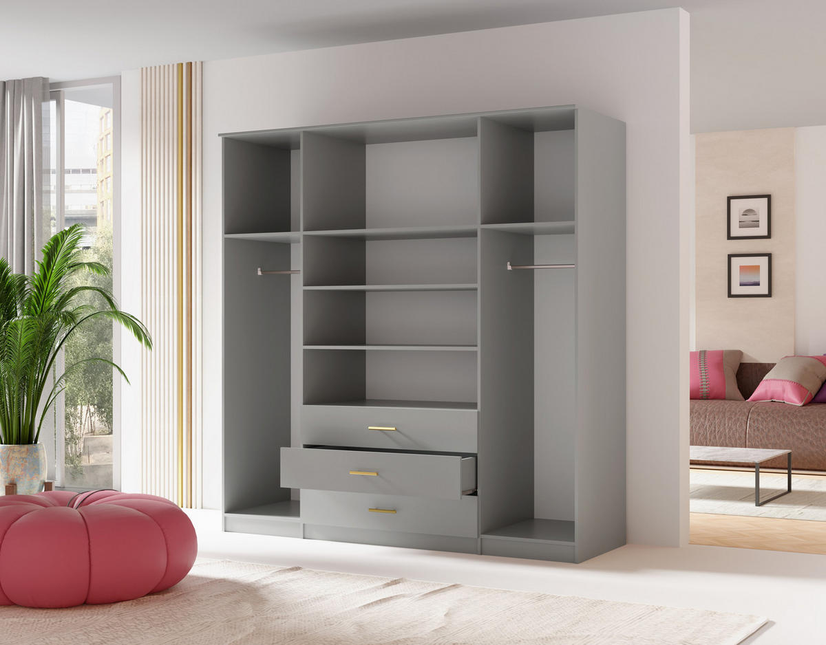 DREHTÜRENSCHRANK - LIMON 4D - Grau - Grau, Holzwerkstoff/Metall (200/210/64cm) - Möblo