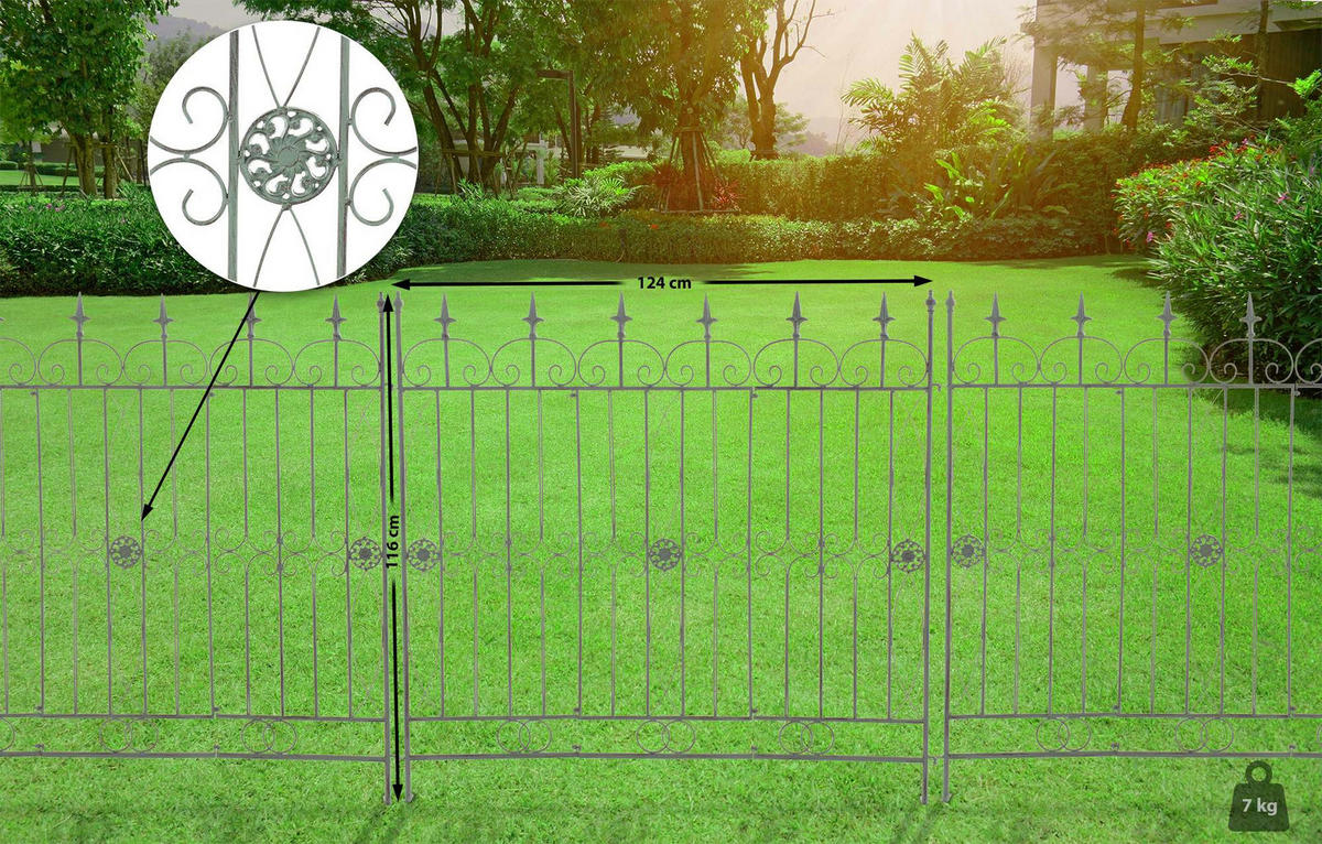 GARTENZAUN Metall antik-grün - Grün, Metall (124/116cm) - CLP